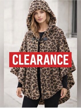 CLEARANCE! Rachel Zoe Hooded Leopard Print Faux Fur Wrap Cape with hood NWT OS